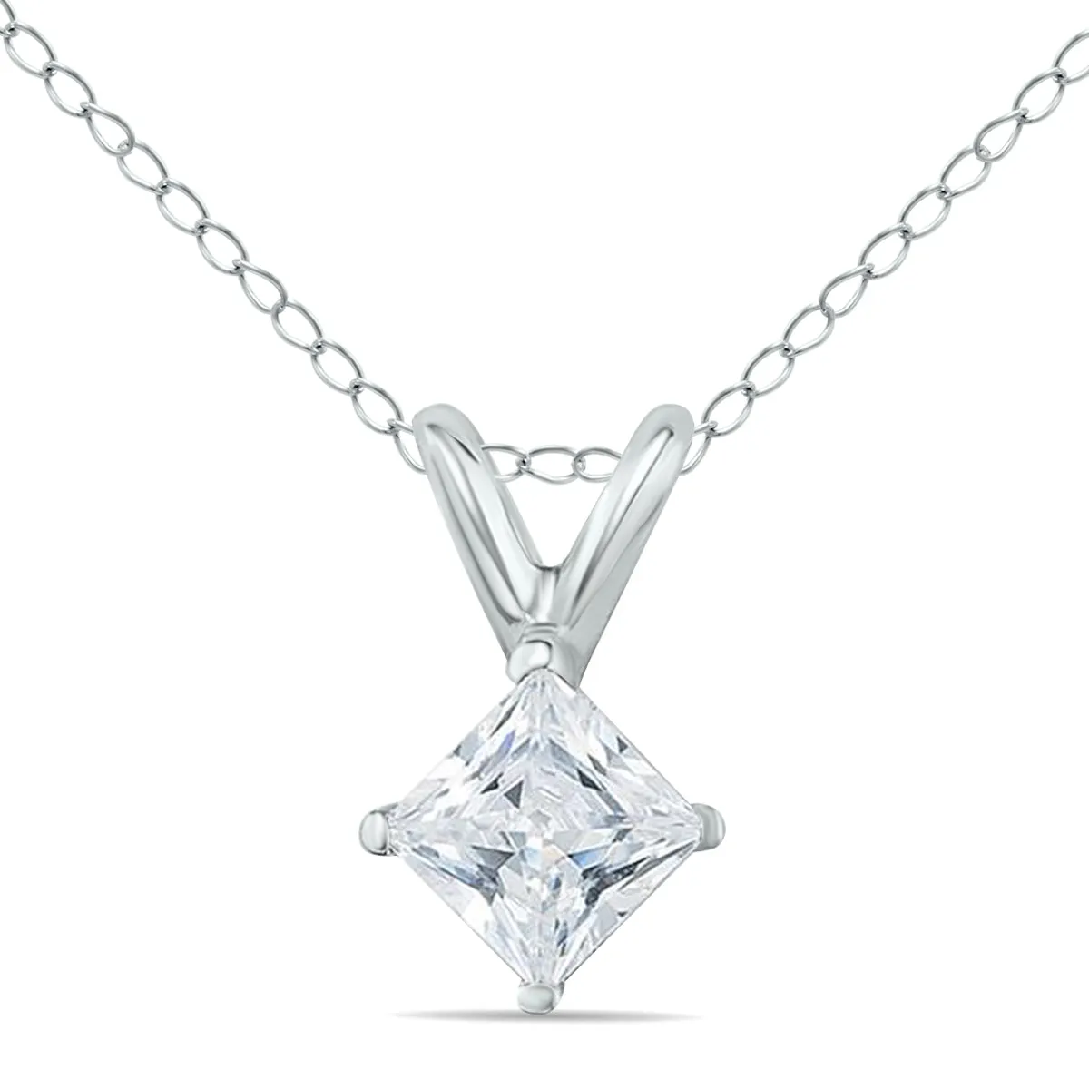 1/10 Carat Princess Diamond Solitaire Pendant In 14K White Gold