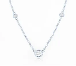 14K White Gold Diamond Bezel Set Station Necklace