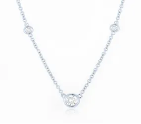 14K White Gold Diamond Bezel Set Station Necklace