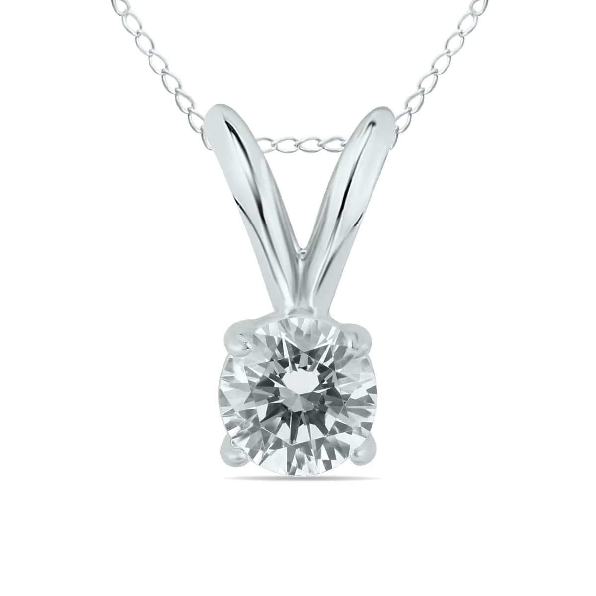 1/5 Carat Round Diamond Solitaire Pendant In 14K White Gold