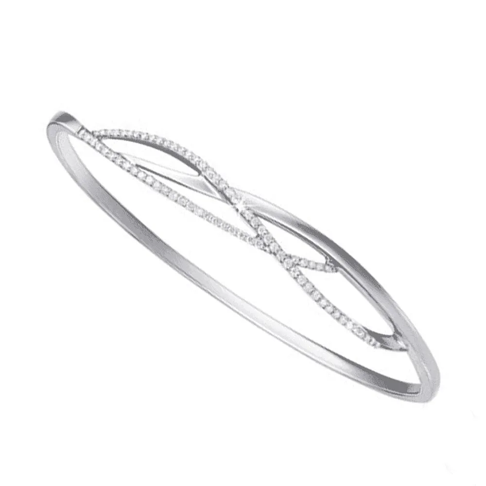 18ct White Gold Diamond Wave Bangle