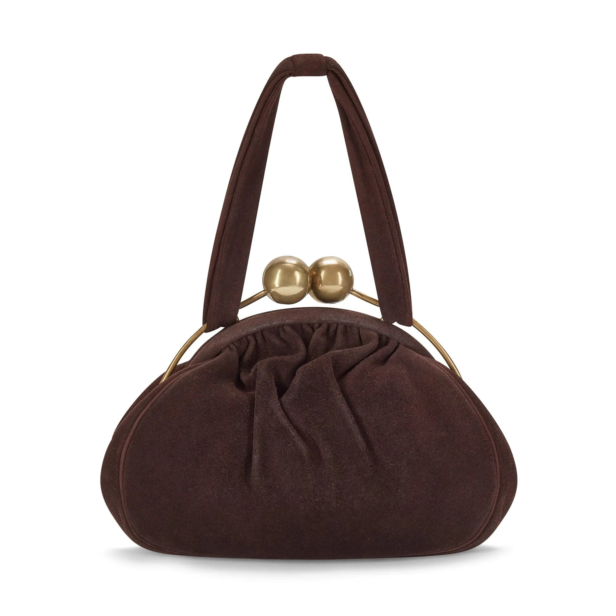 1940s Brown Suede Barrel Clasp Bag