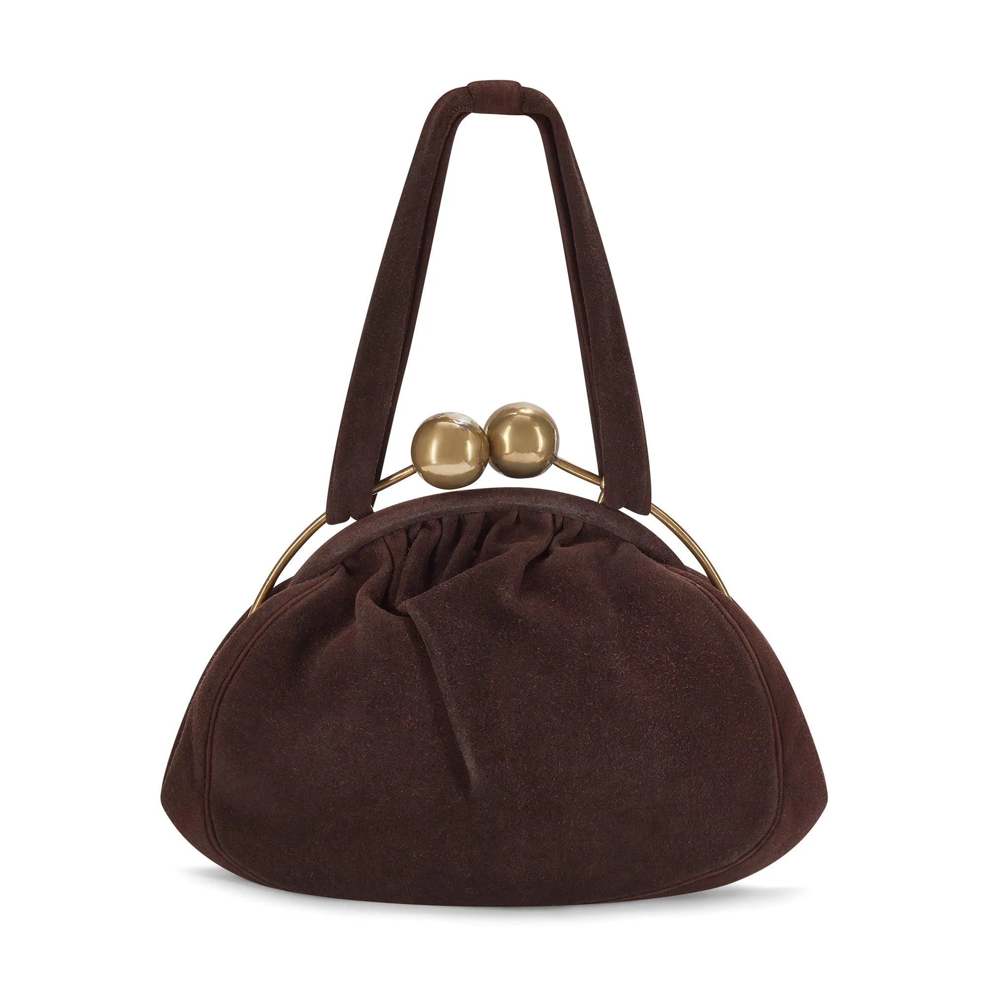 1940s Brown Suede Barrel Clasp Bag