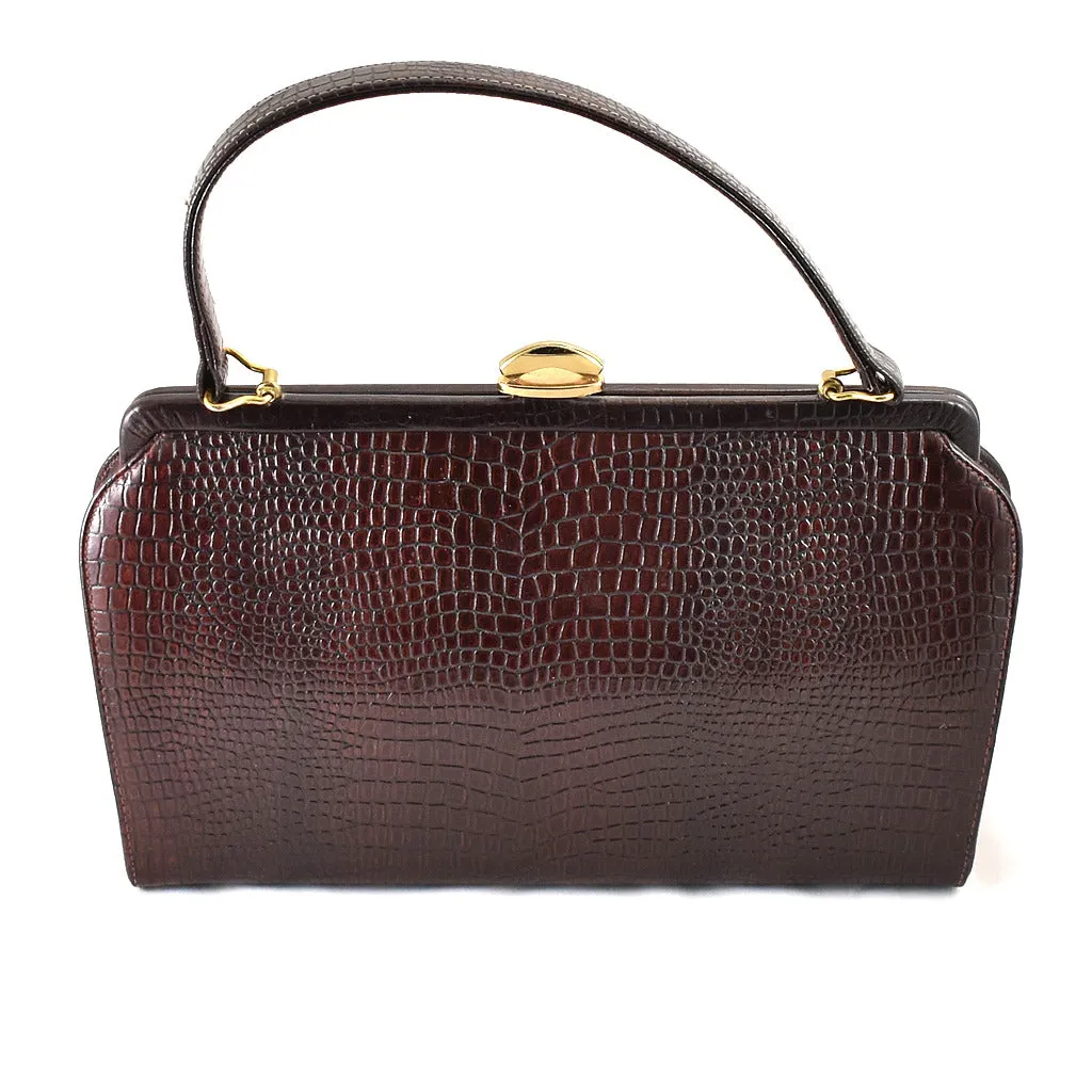 1950s Brown Faux Snakeskin Bag