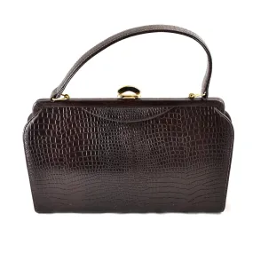 1950s Brown Faux Snakeskin Bag