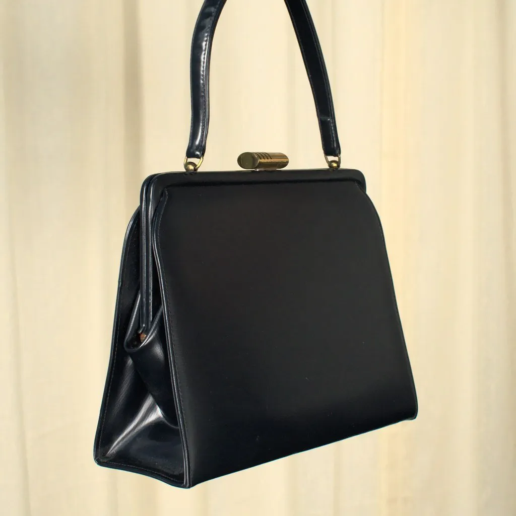 1950s Navy Kisslock Handbag