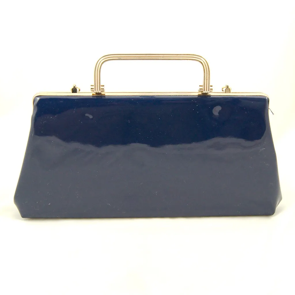 1950s Navy Patent Clutch Bag