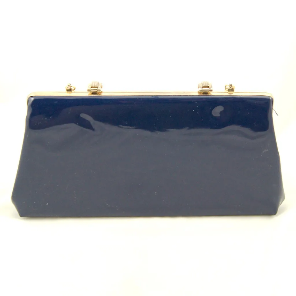 1950s Navy Patent Clutch Bag