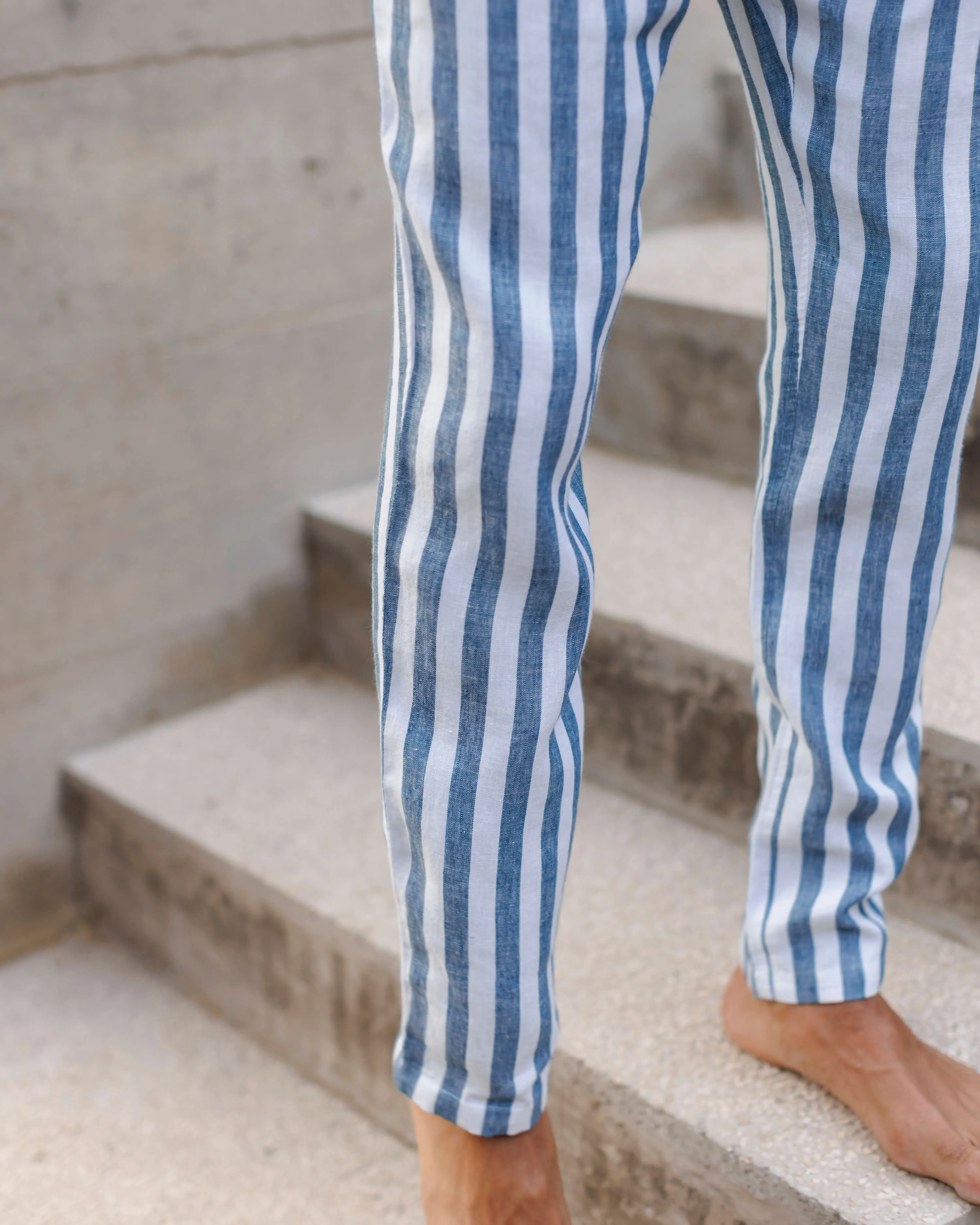 Alex Crane Big Wave Striped Bo Linen Pant