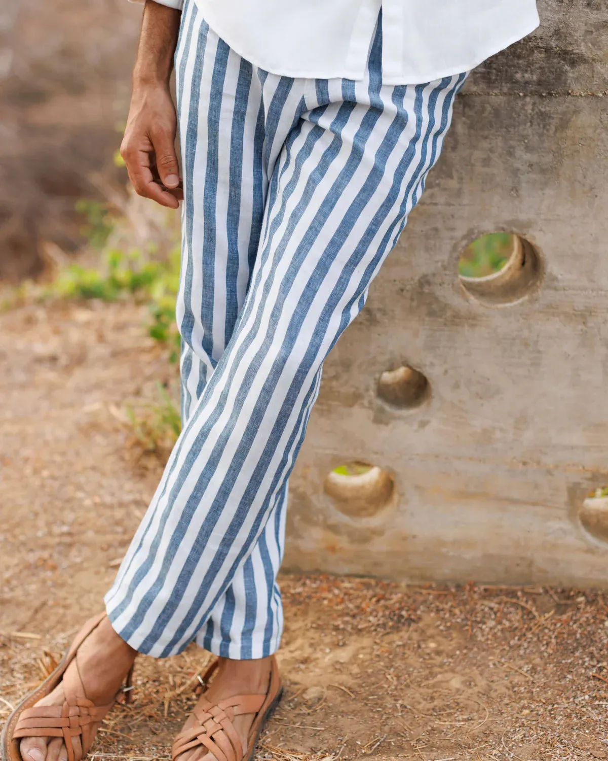 Alex Crane Big Wave Striped Bo Linen Pant