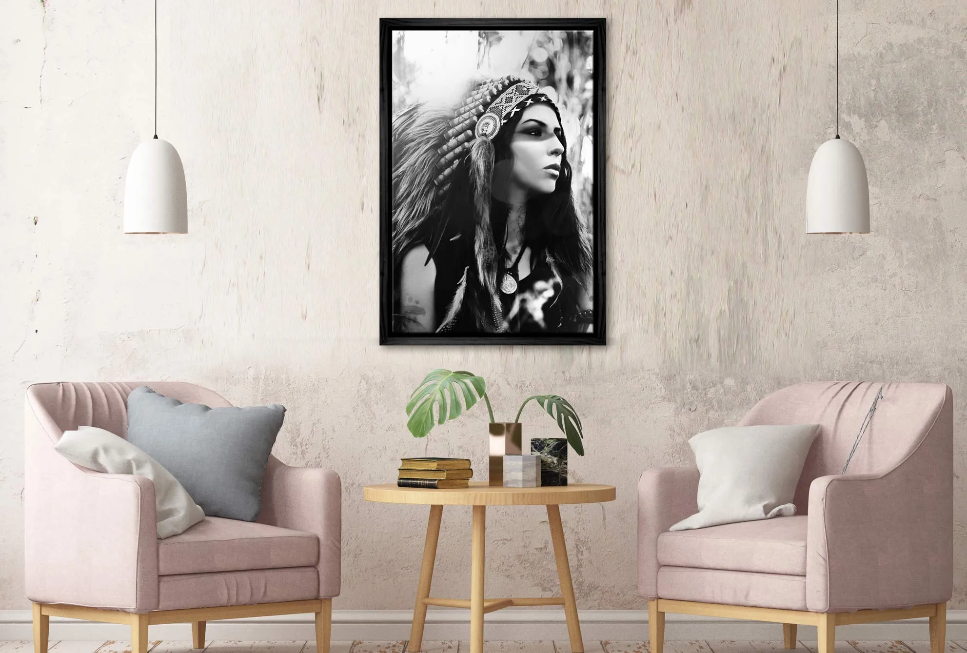 American Indian in Headdress Portrait | Canvas Wall Art Print