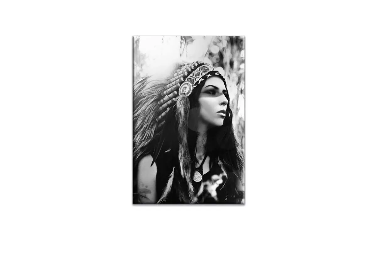 American Indian in Headdress Portrait | Canvas Wall Art Print