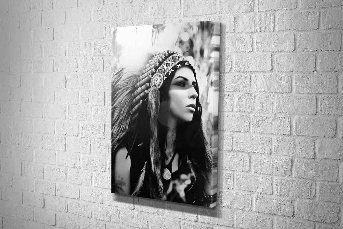 American Indian in Headdress Portrait | Canvas Wall Art Print