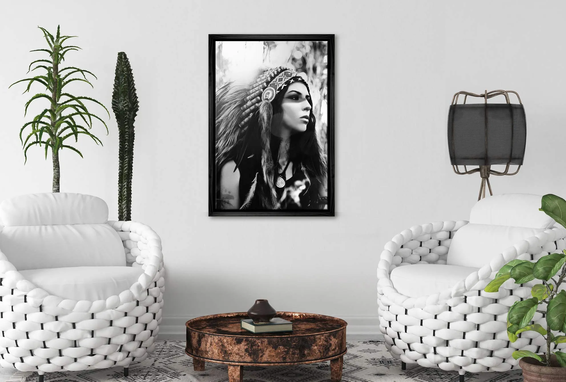 American Indian in Headdress Portrait | Canvas Wall Art Print