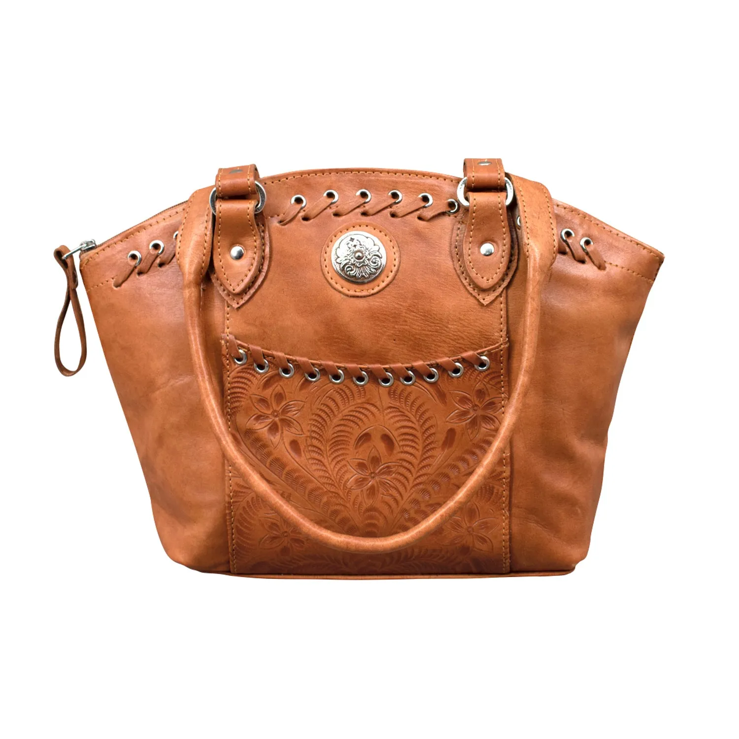 American West Womens Harvest Moon Large CC Natural Tan Leather Handbag Bag