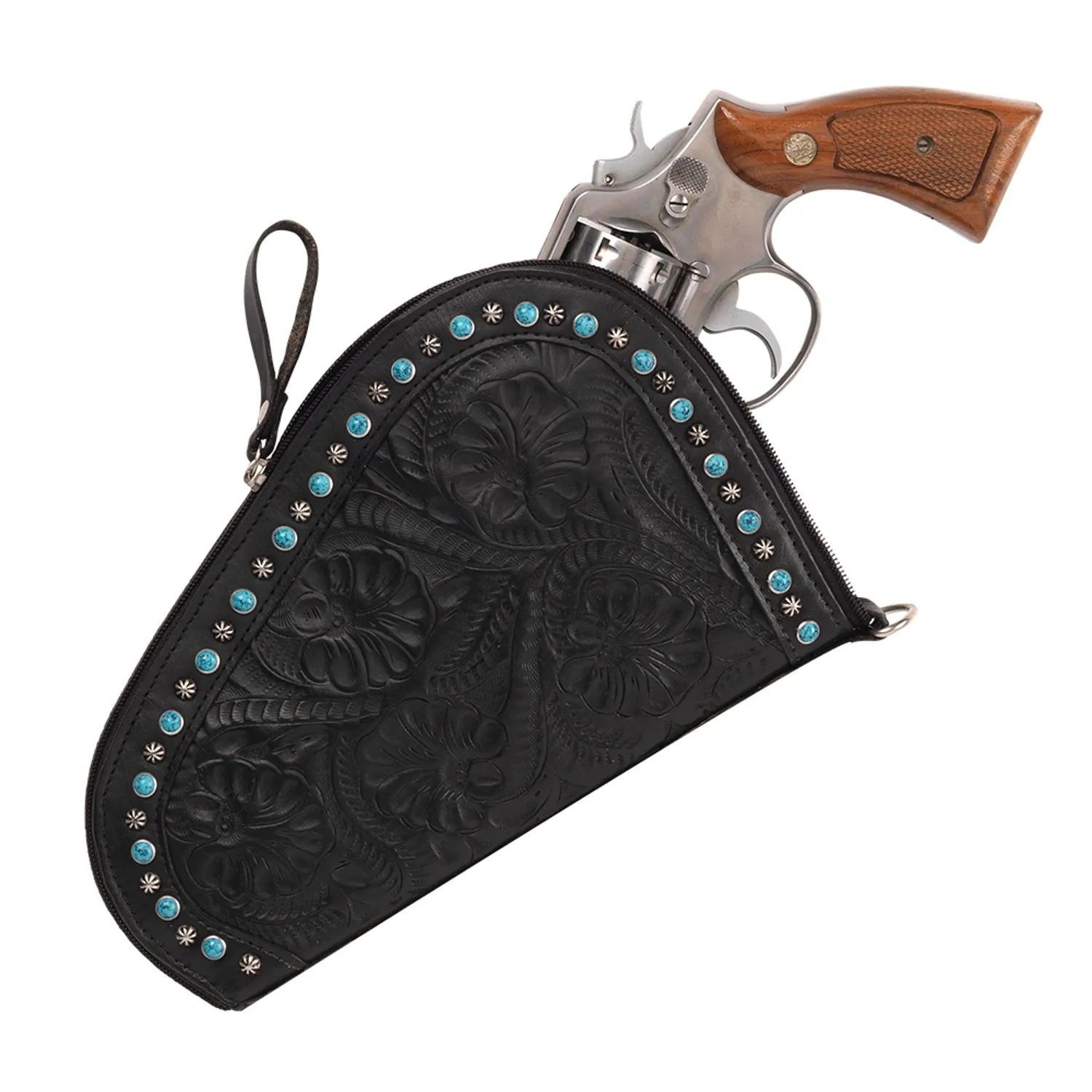 American West Womens Padded Concho Black Leather Pistol Case