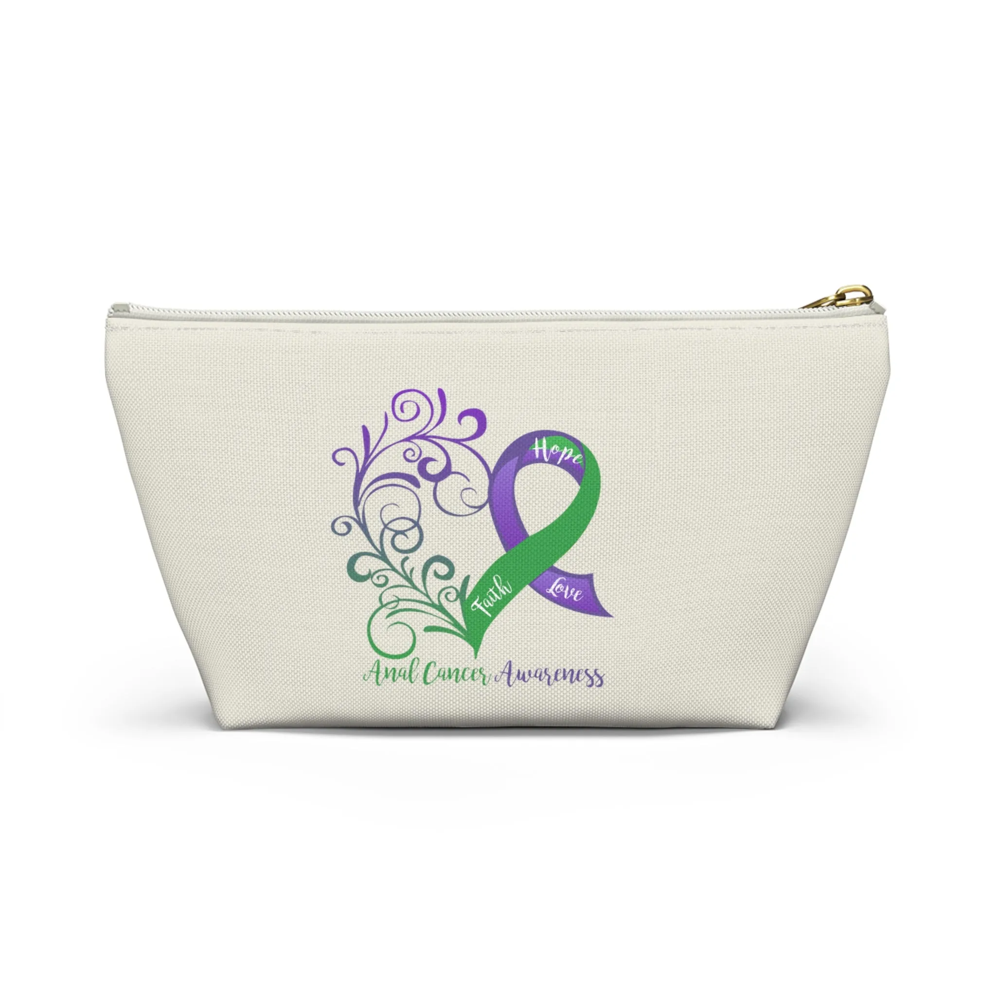 Anal Cancer Awareness Heart "Natural" T-Bottom Accessory Pouch (Dual-Sided Design)