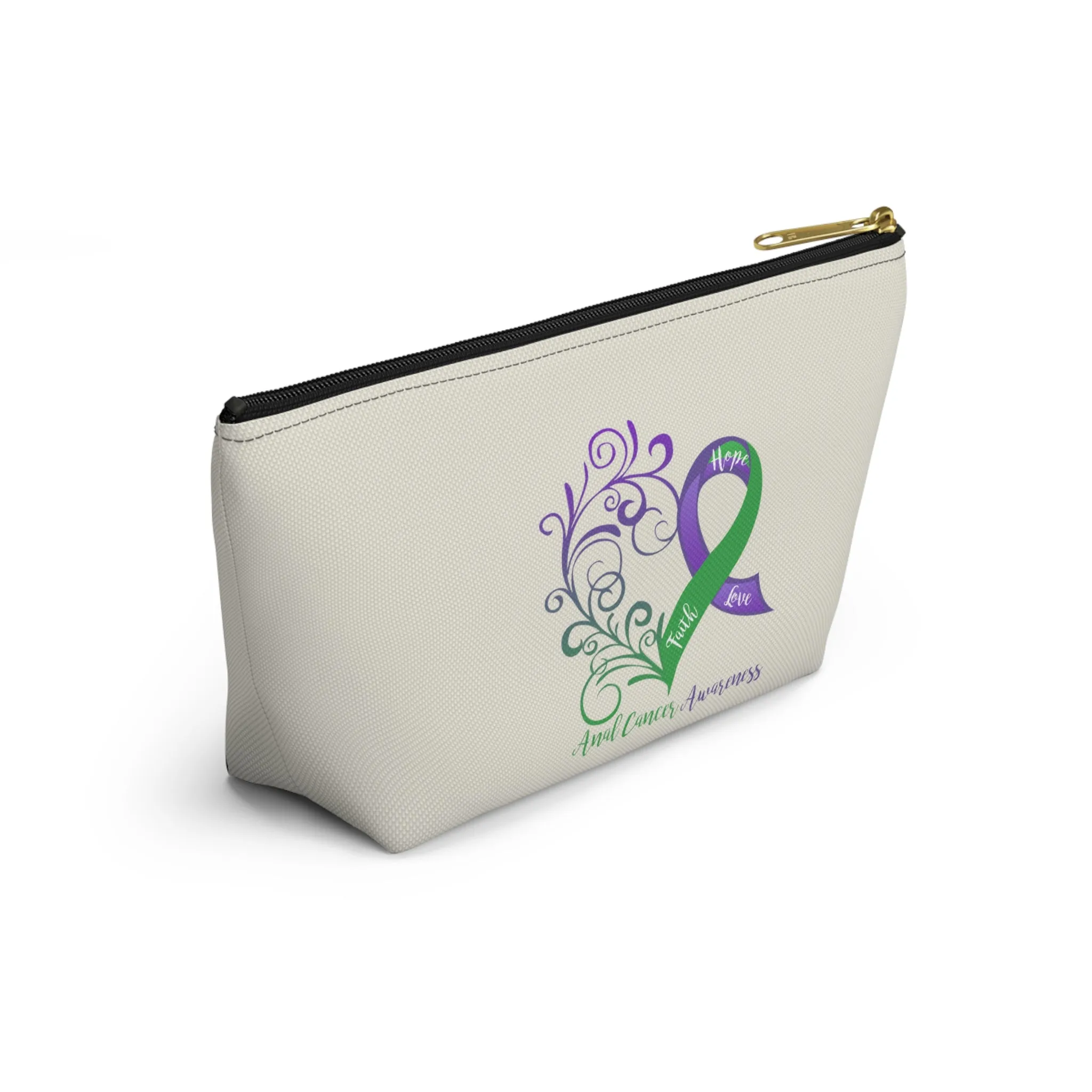 Anal Cancer Awareness Heart "Natural" T-Bottom Accessory Pouch (Dual-Sided Design)