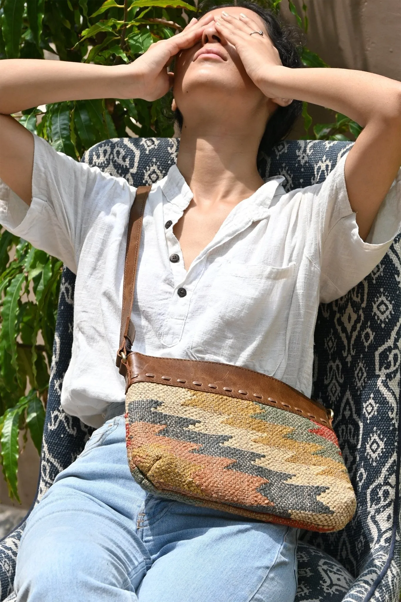 ARIBO  - KILIM  & LEATHER SLING  BAG