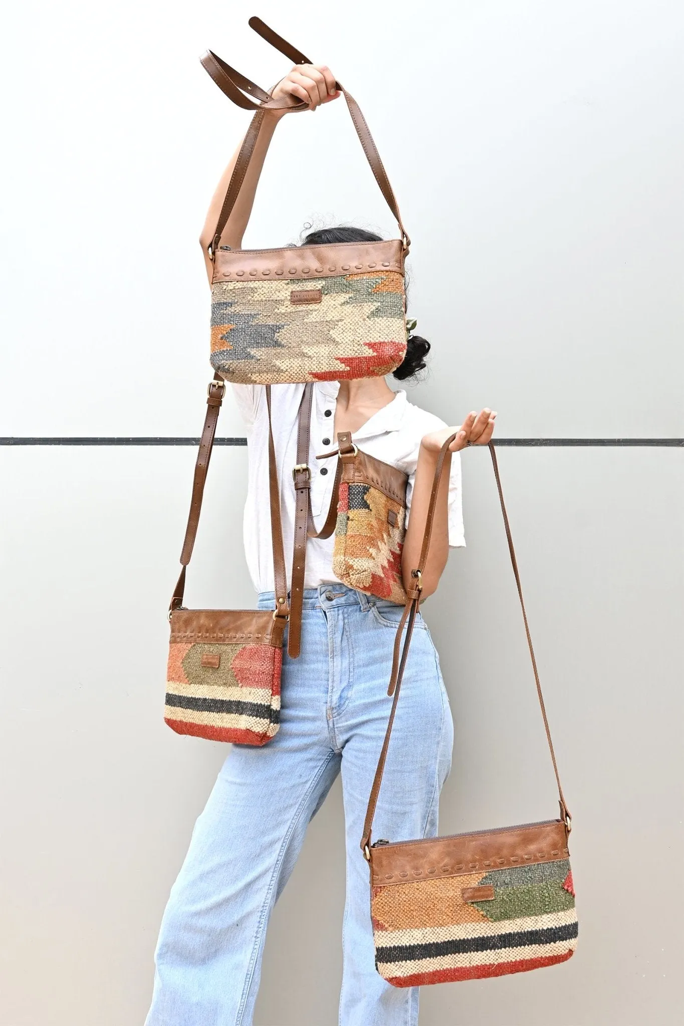 ARIBO  - KILIM  & LEATHER SLING  BAG