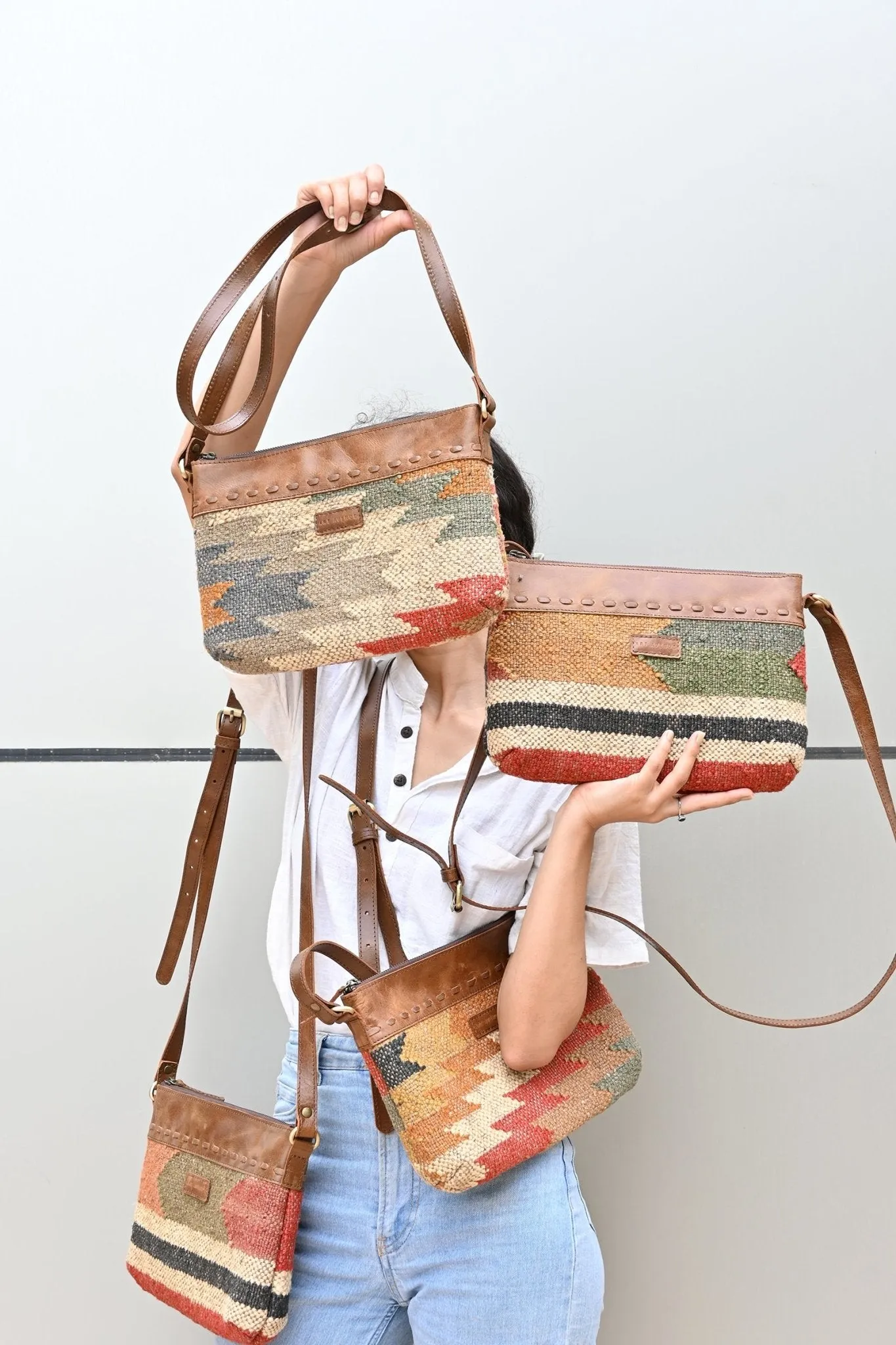 ARIBO  - KILIM  & LEATHER SLING  BAG