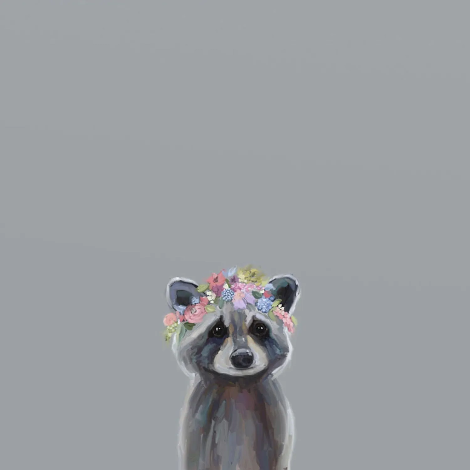 Baby Raccoon With Flowers Canvas Wall Art