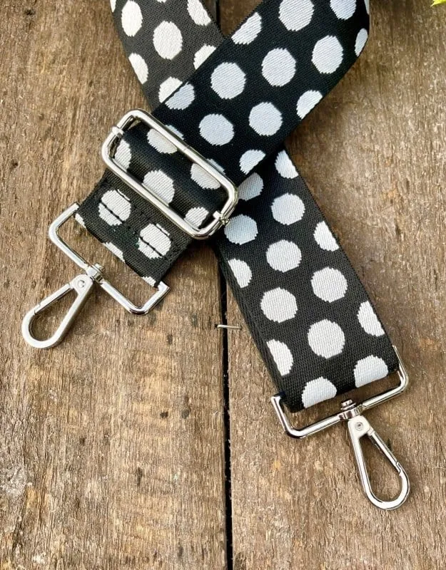 Bag Strap -  Black And White Polka Dot Print