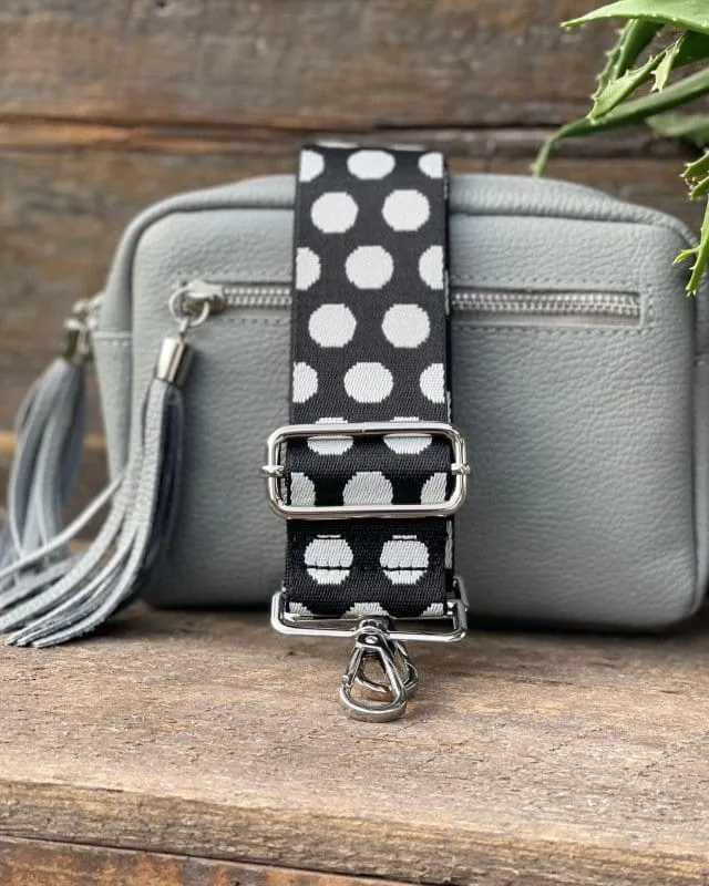 Bag Strap -  Black And White Polka Dot Print