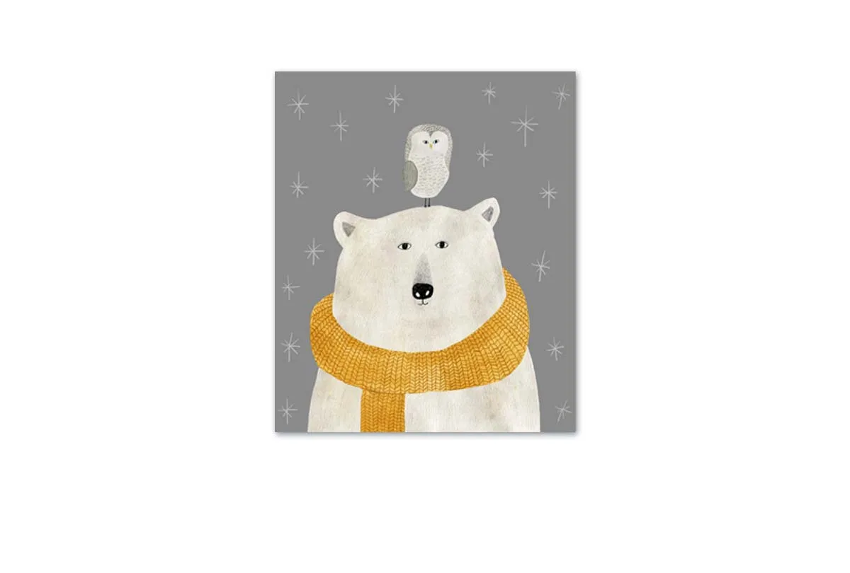 Bear With Owl | | Canvas Wall Art Print