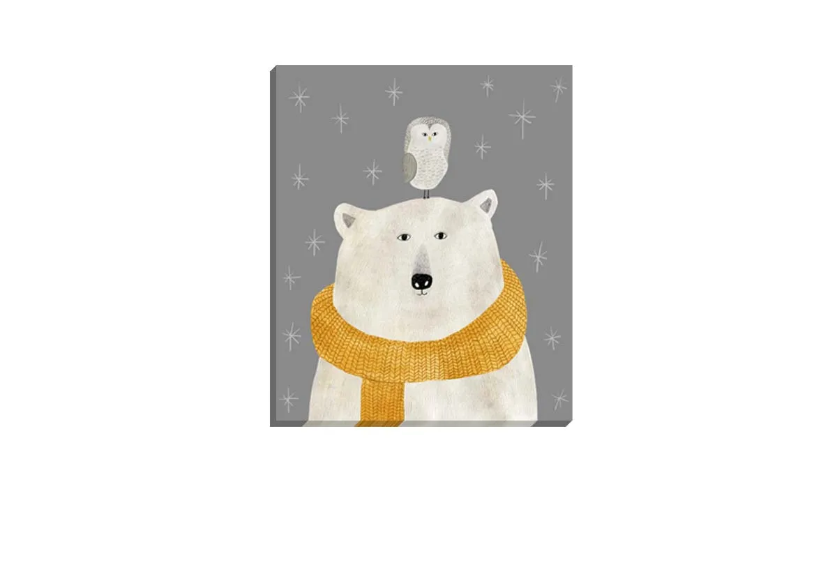 Bear With Owl | | Canvas Wall Art Print