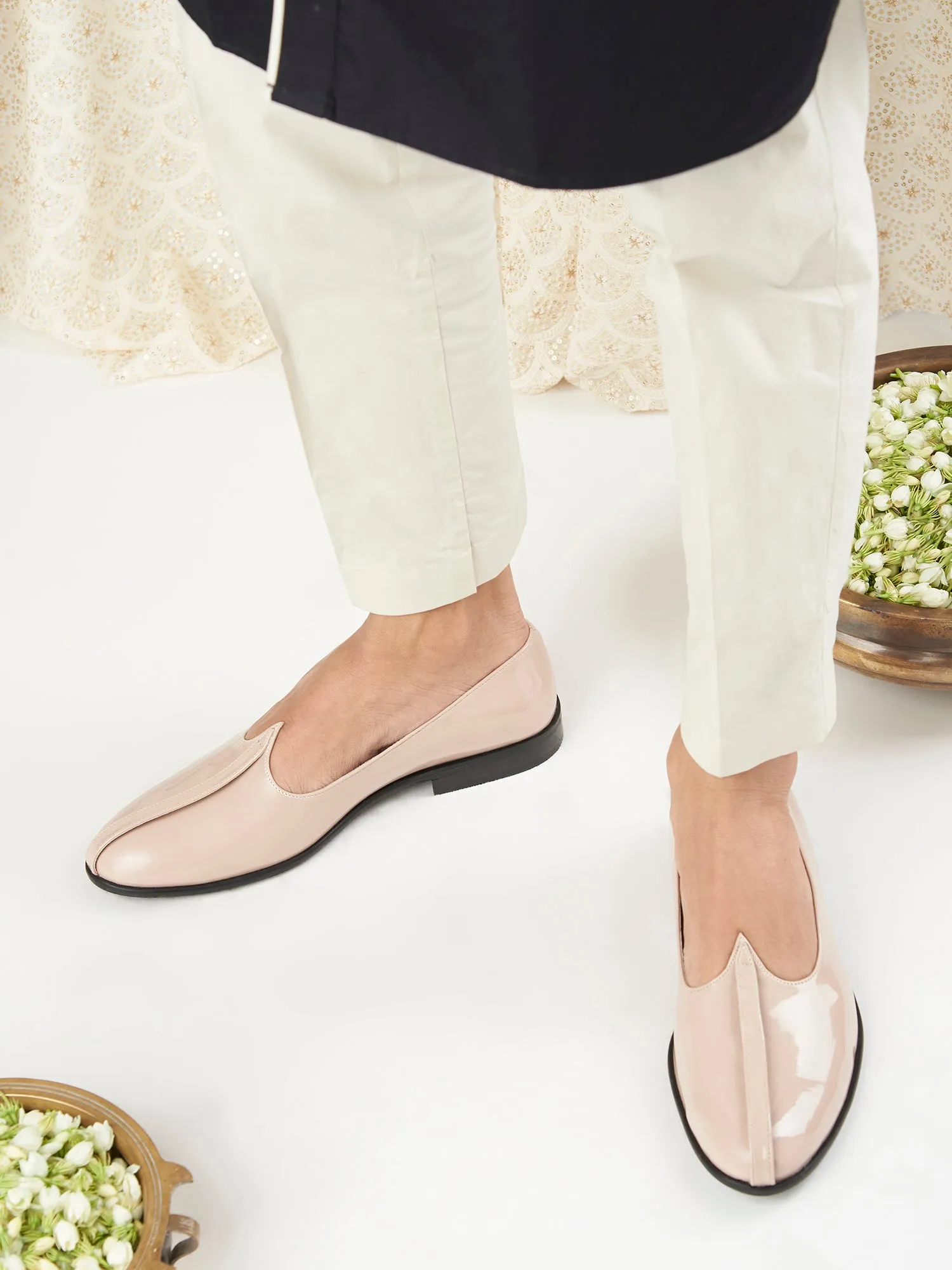 Beige Patent Mojri For Men