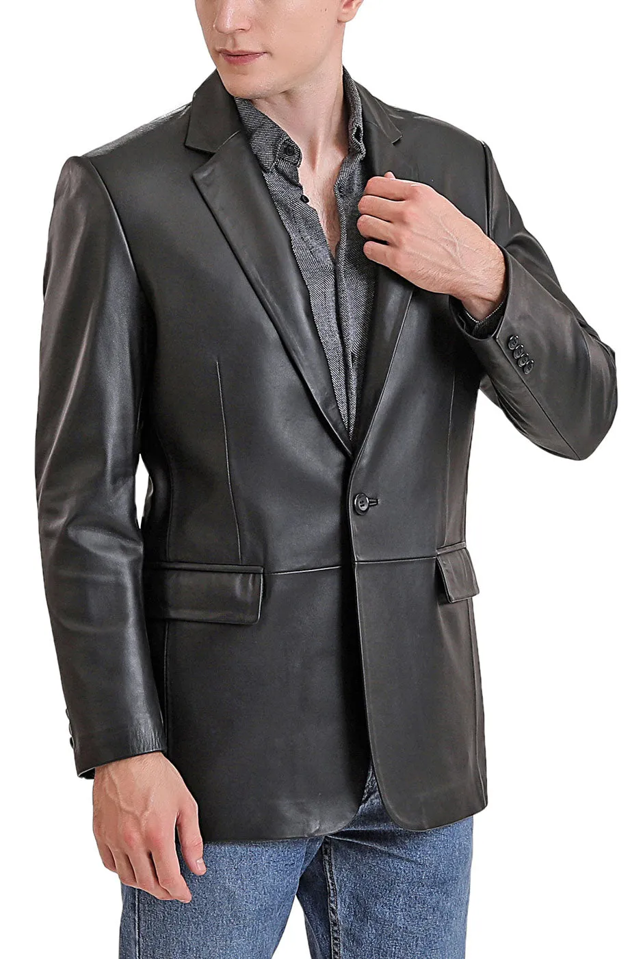 BGSD Men Nicholas One-Button Lambskin Leather Blazer