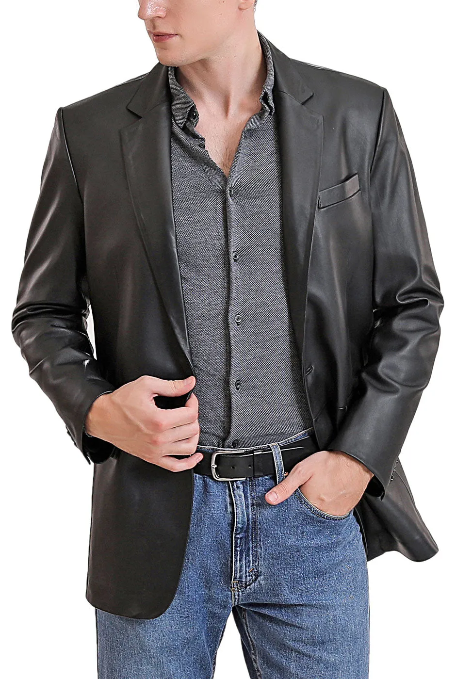 BGSD Men Nicholas One-Button Lambskin Leather Blazer