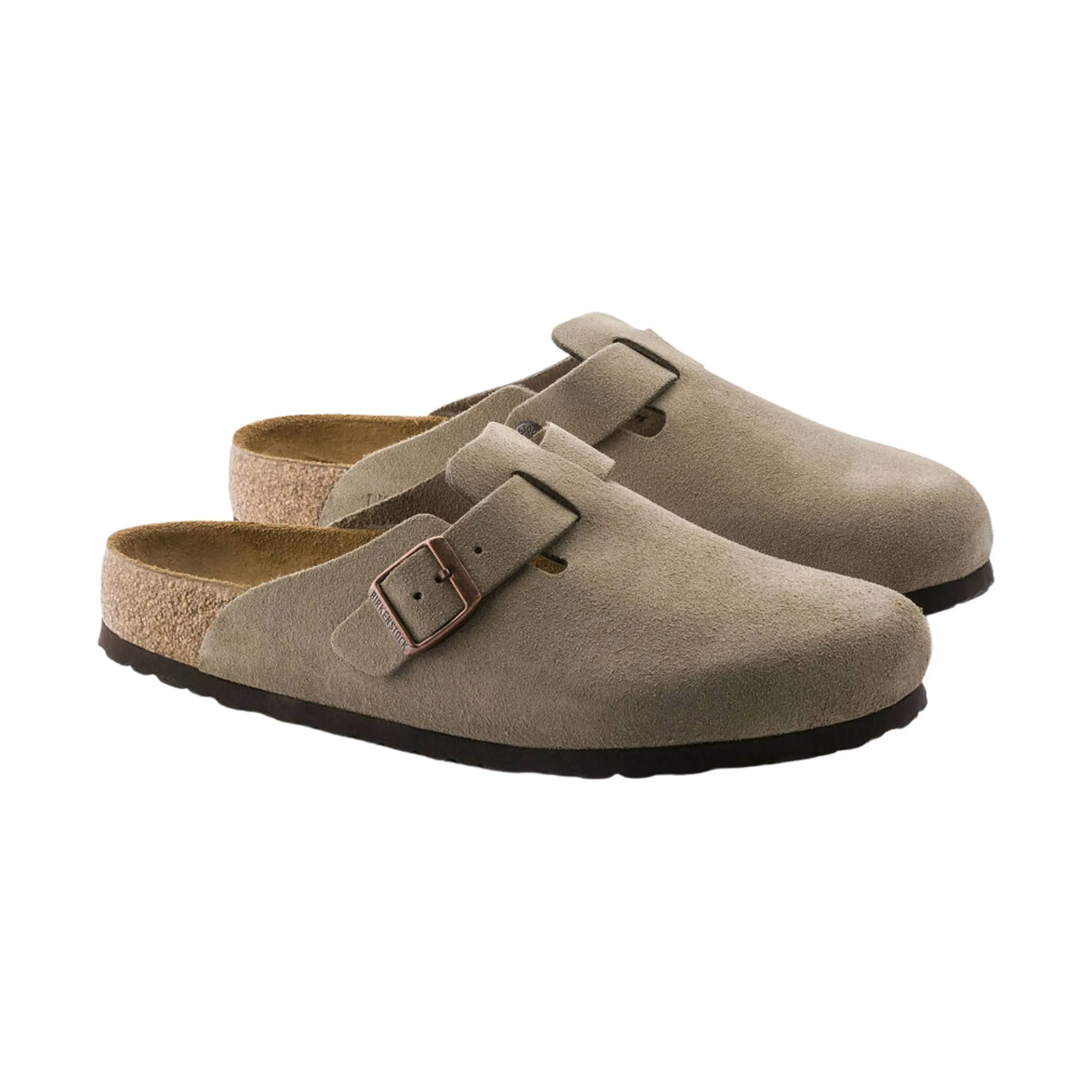 Unisex Birkenstock Boston Soft Footbed Suede Clogs in Taupe Beige