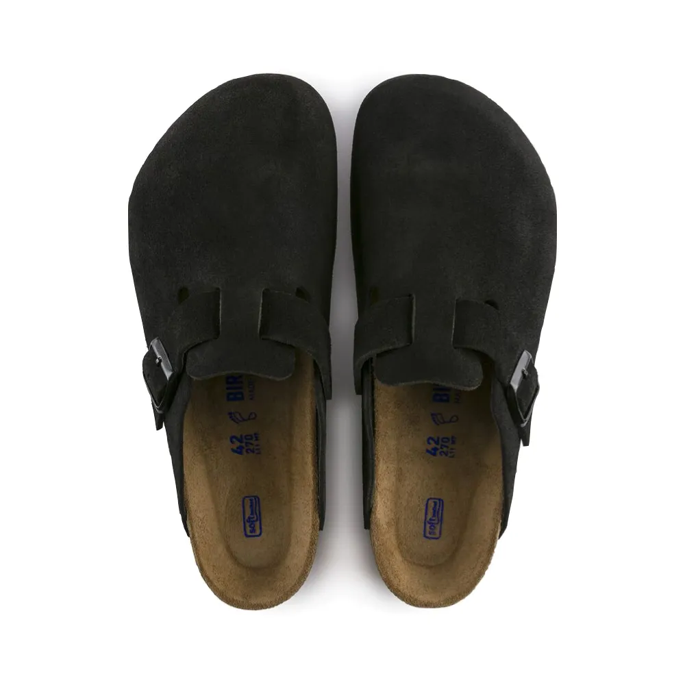 Birkenstock Boston Suede Soft Footbed Clog in Black