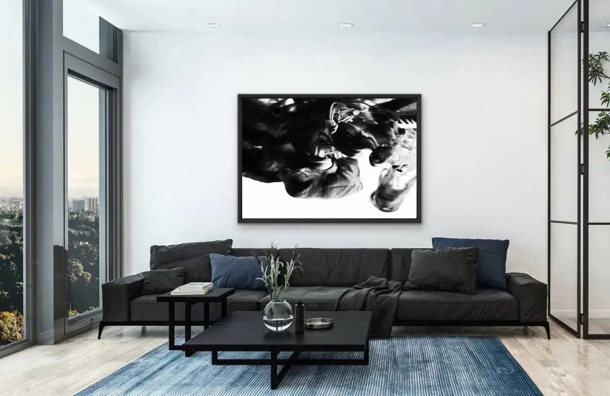 Black and White Abstract Suspension - Photographic Print Cloudy Wall Art Stretched Canvas