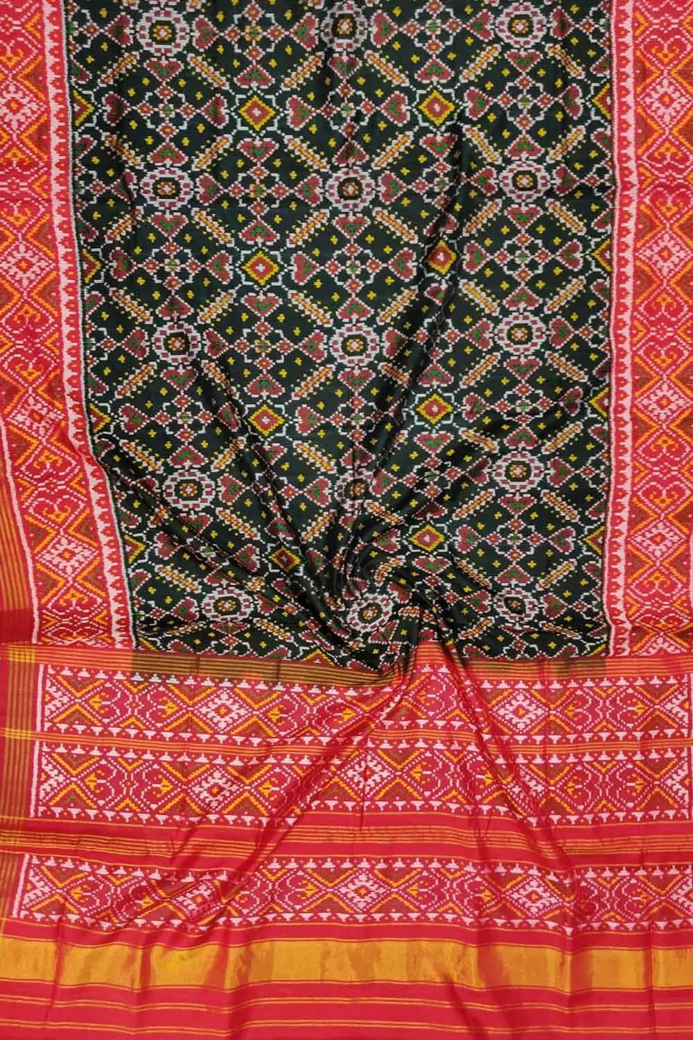 Black Handloom Semi Patan Patola Pure Silk Saree