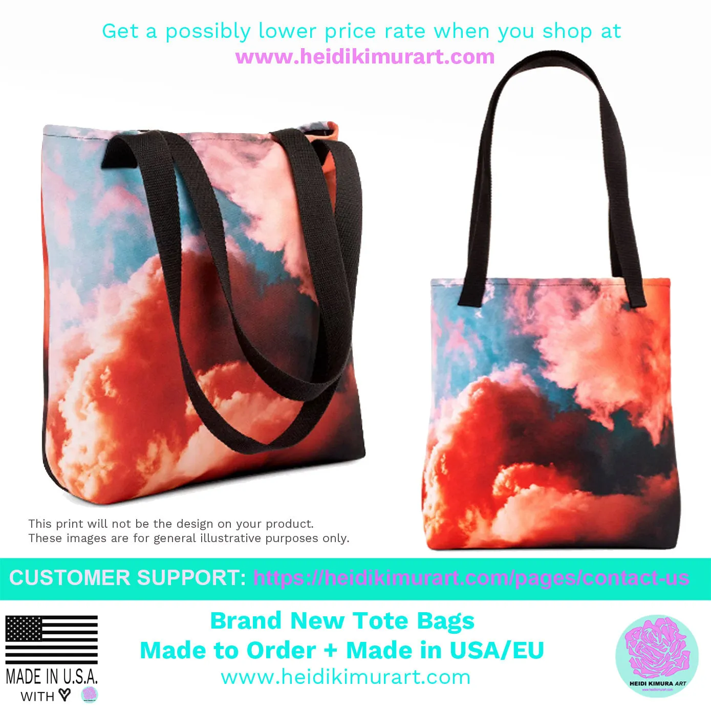 Black Lavender Floral Tote Bag, Floral Print Women's Designer Tote Bag- Made in USA/EU