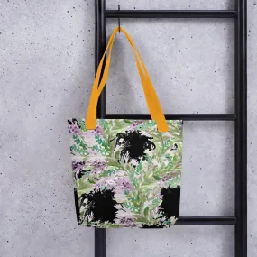 Black Lavender Floral Tote Bag, Floral Print Women's Designer Tote Bag- Made in USA/EU