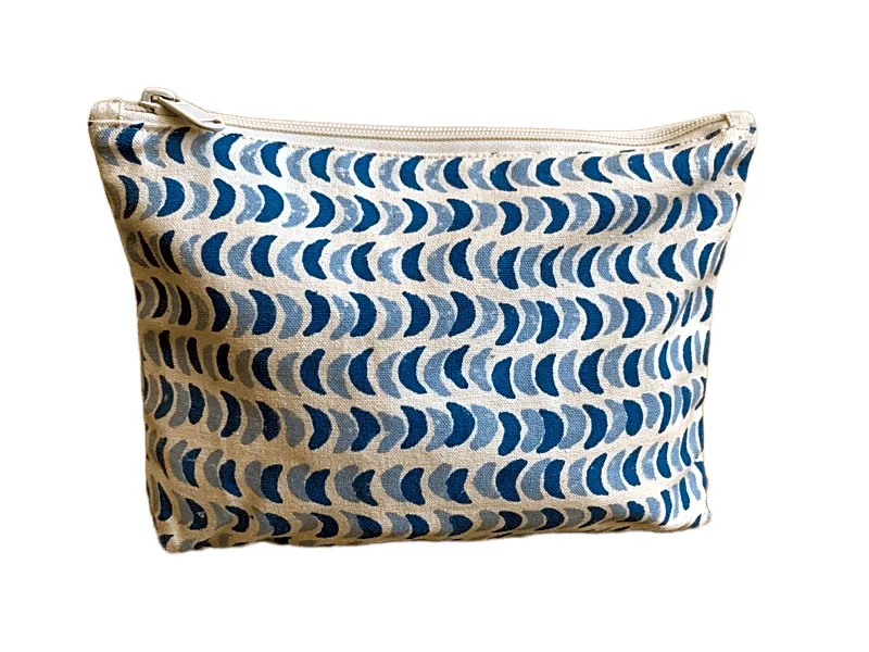 Blue moon block printed cosmetic bag