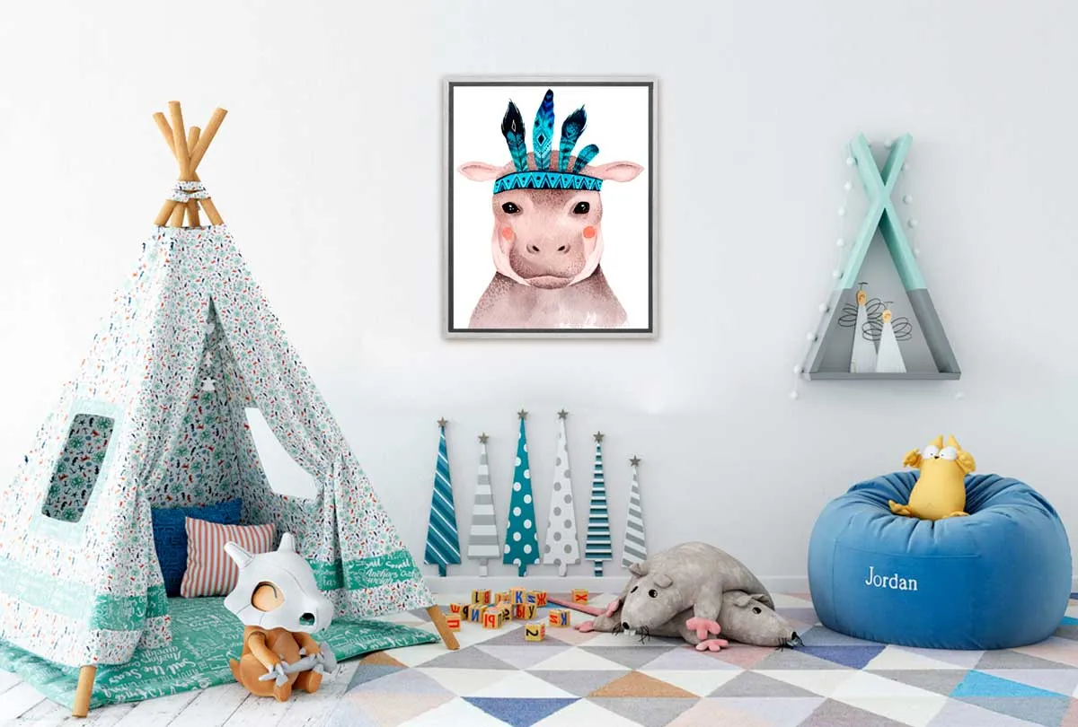 Boho Hippo | Kids Canvas Wall Art Print