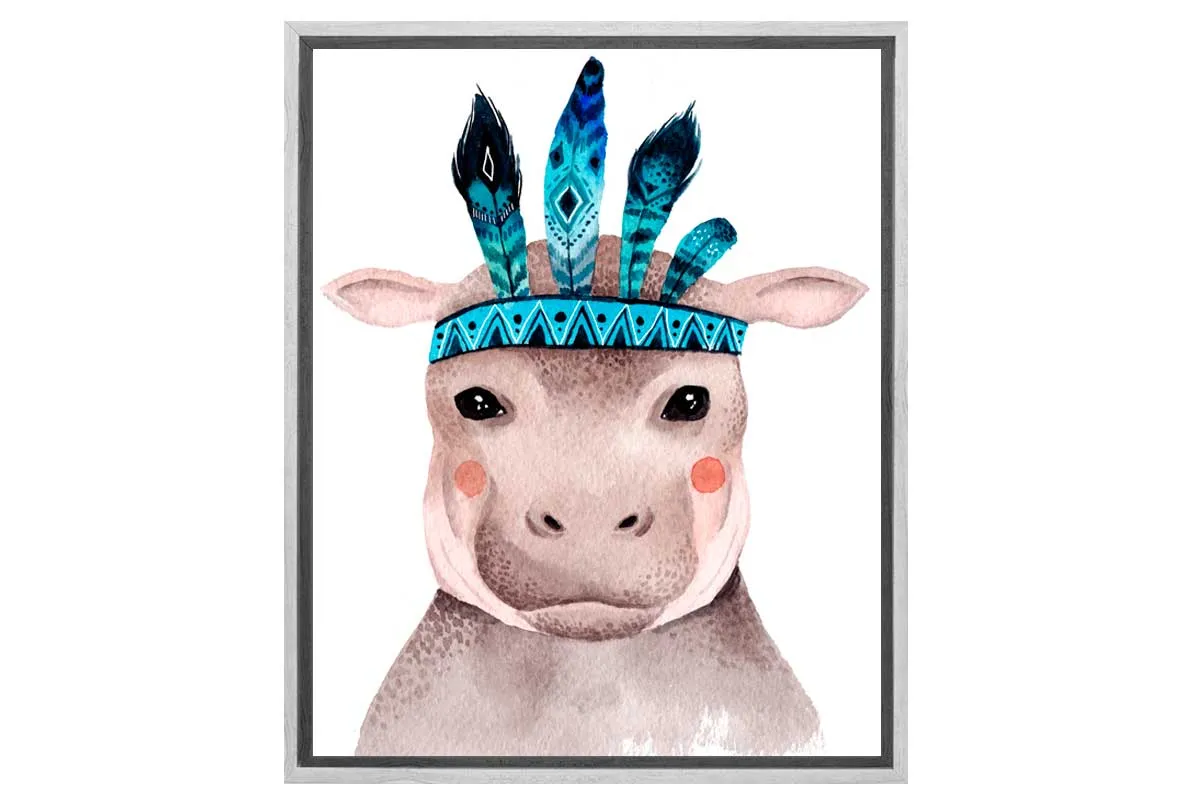 Boho Hippo | Kids Canvas Wall Art Print