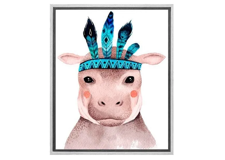 Boho Hippo | Kids Canvas Wall Art Print