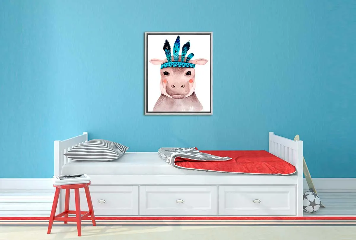 Boho Hippo | Kids Canvas Wall Art Print