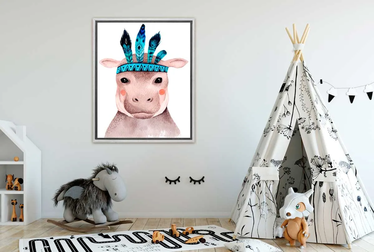 Boho Hippo | Kids Canvas Wall Art Print