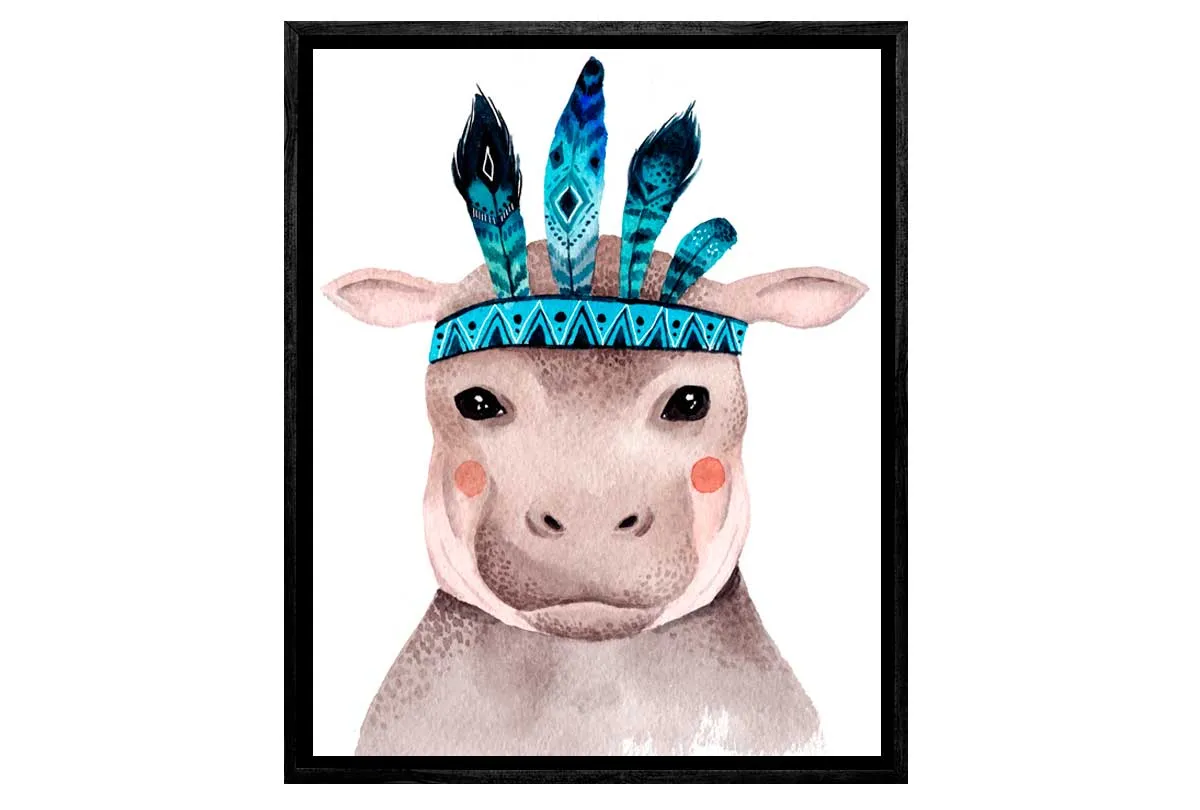 Boho Hippo | Kids Canvas Wall Art Print