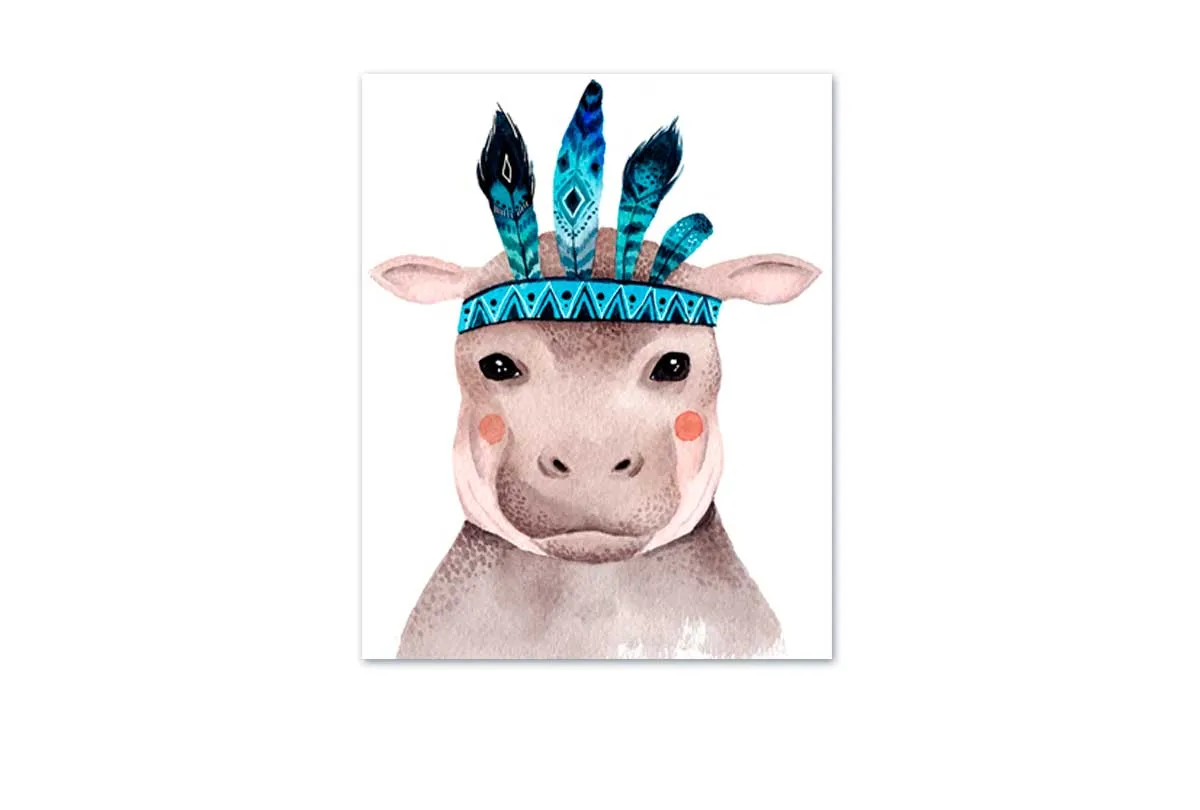 Boho Hippo | Kids Canvas Wall Art Print