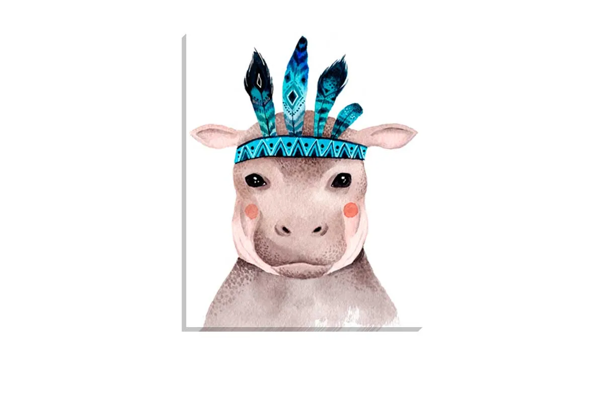 Boho Hippo | Kids Canvas Wall Art Print