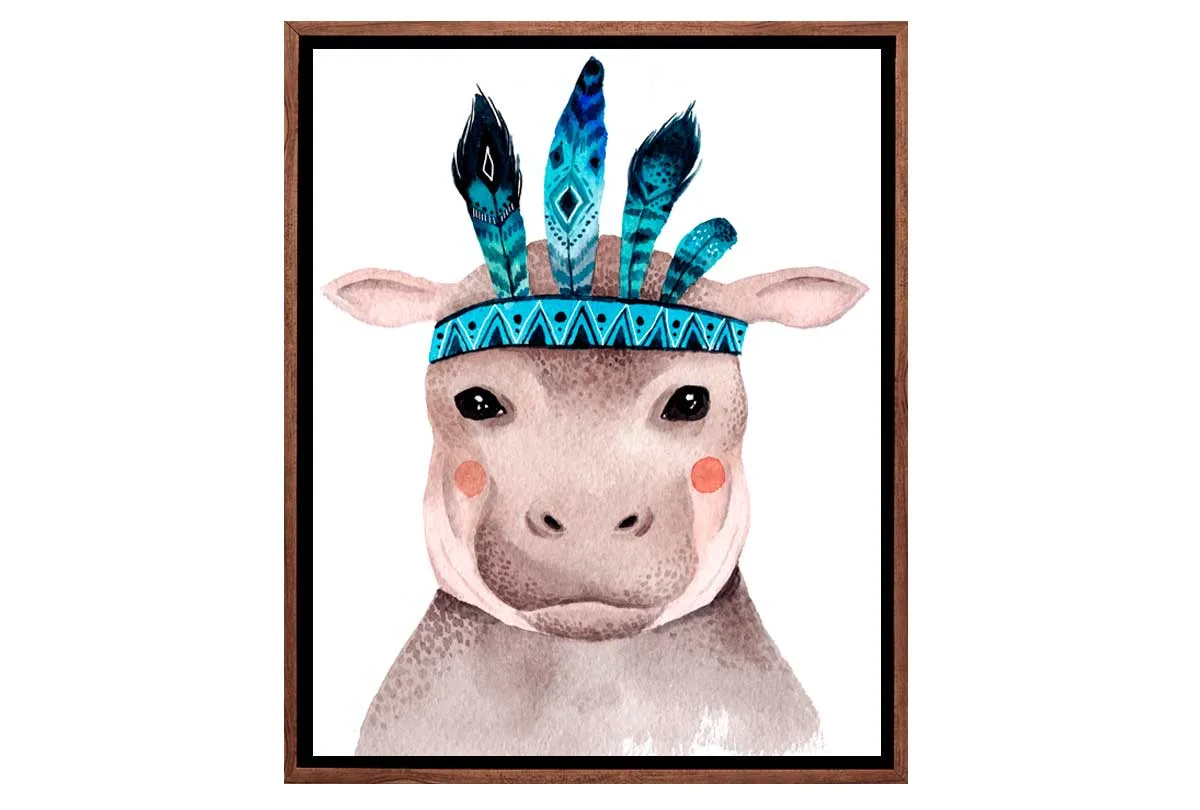 Boho Hippo | Kids Canvas Wall Art Print