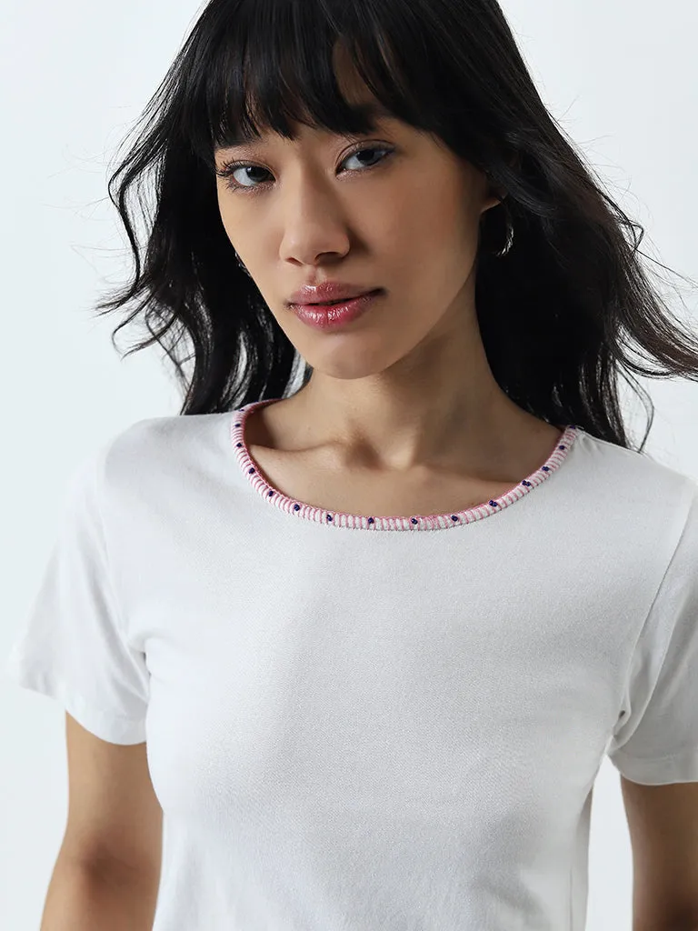 Bombay Paisley White Cotton Crop Top